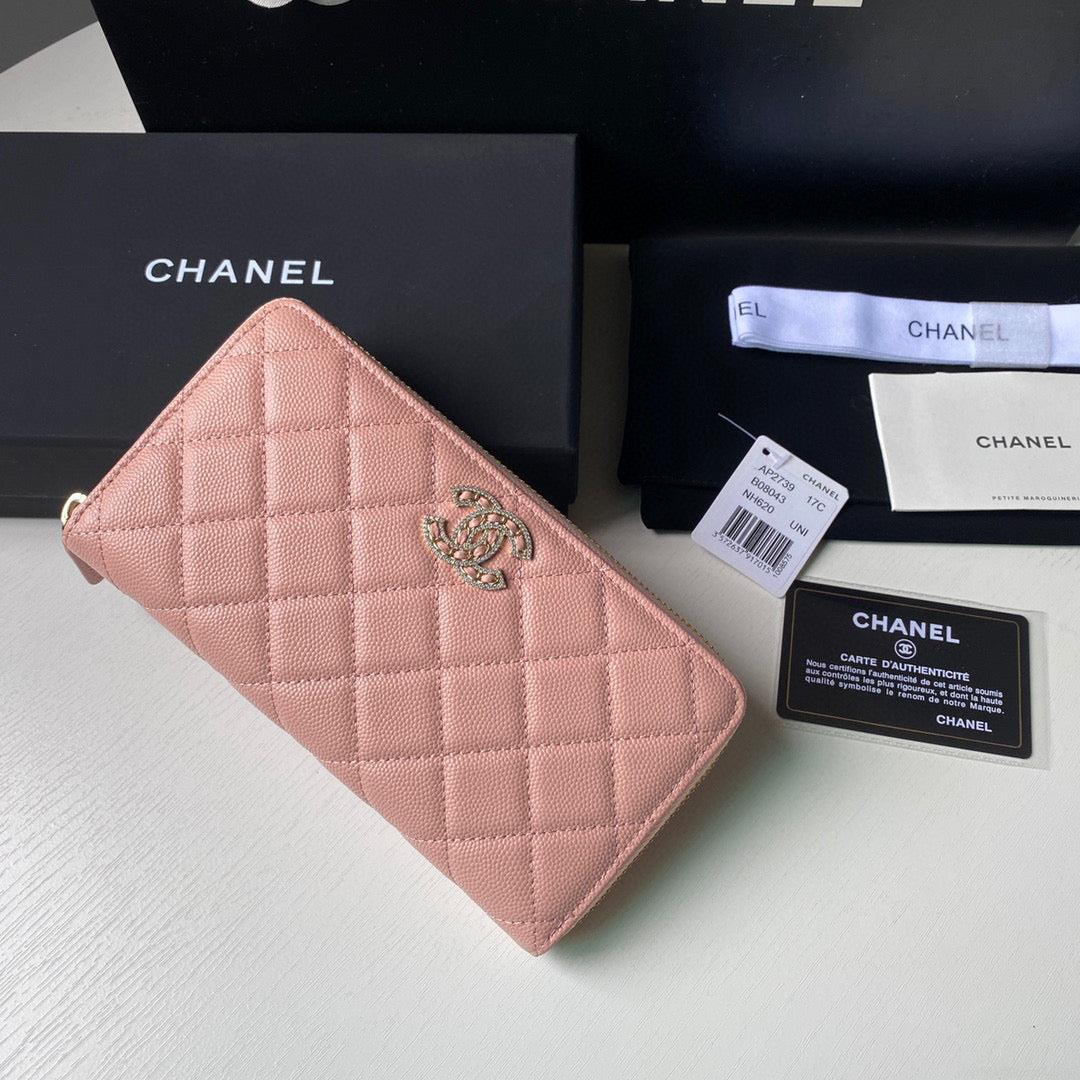 Chanel Flap Wallet Grained shiny calfskin AP2739 pink