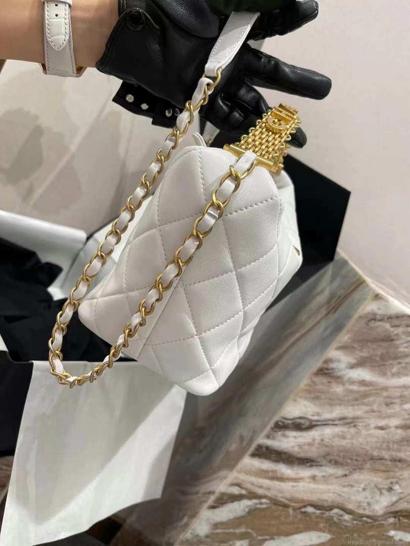 Chanel AS3242 Small Hobo Bag Lambskin Strass Gold-Tone Metal White