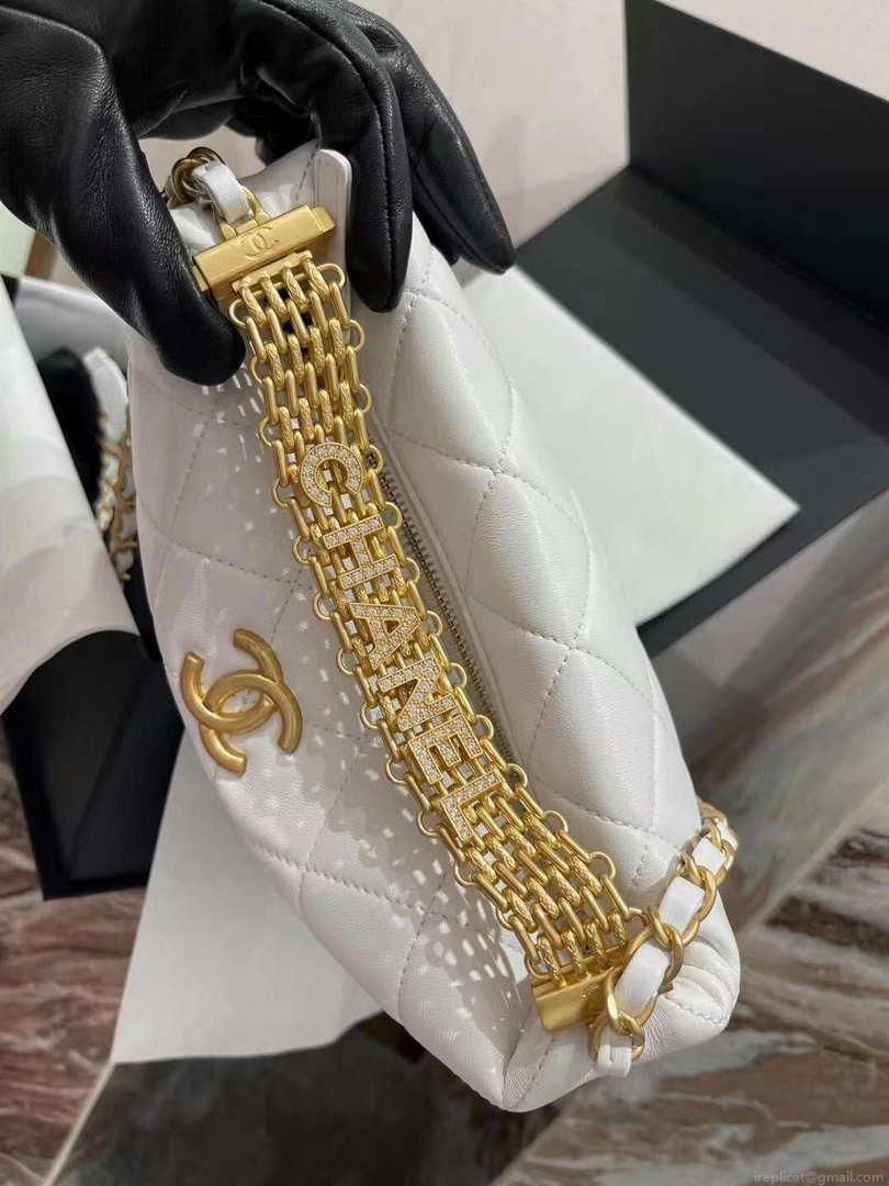 Chanel AS3242 Small Hobo Bag Lambskin Strass Gold-Tone Metal White