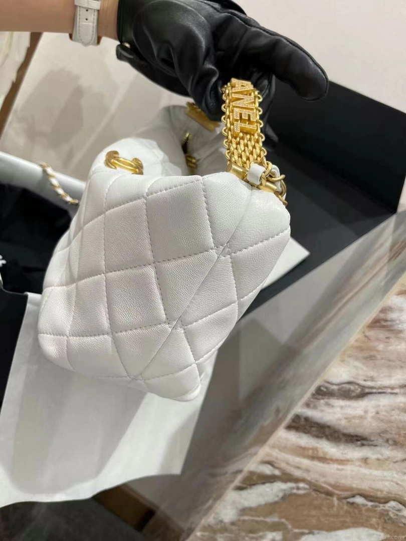 Chanel AS3242 Small Hobo Bag Lambskin Strass Gold-Tone Metal White