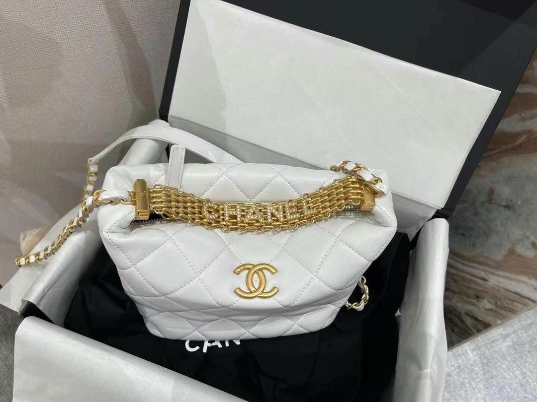 Chanel AS3242 Small Hobo Bag Lambskin Strass Gold-Tone Metal White