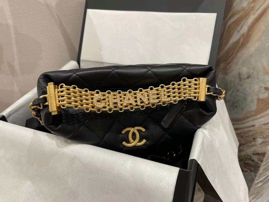 Chanel AS3242 Small Hobo Bag Lambskin Strass Gold-Tone Metal Black