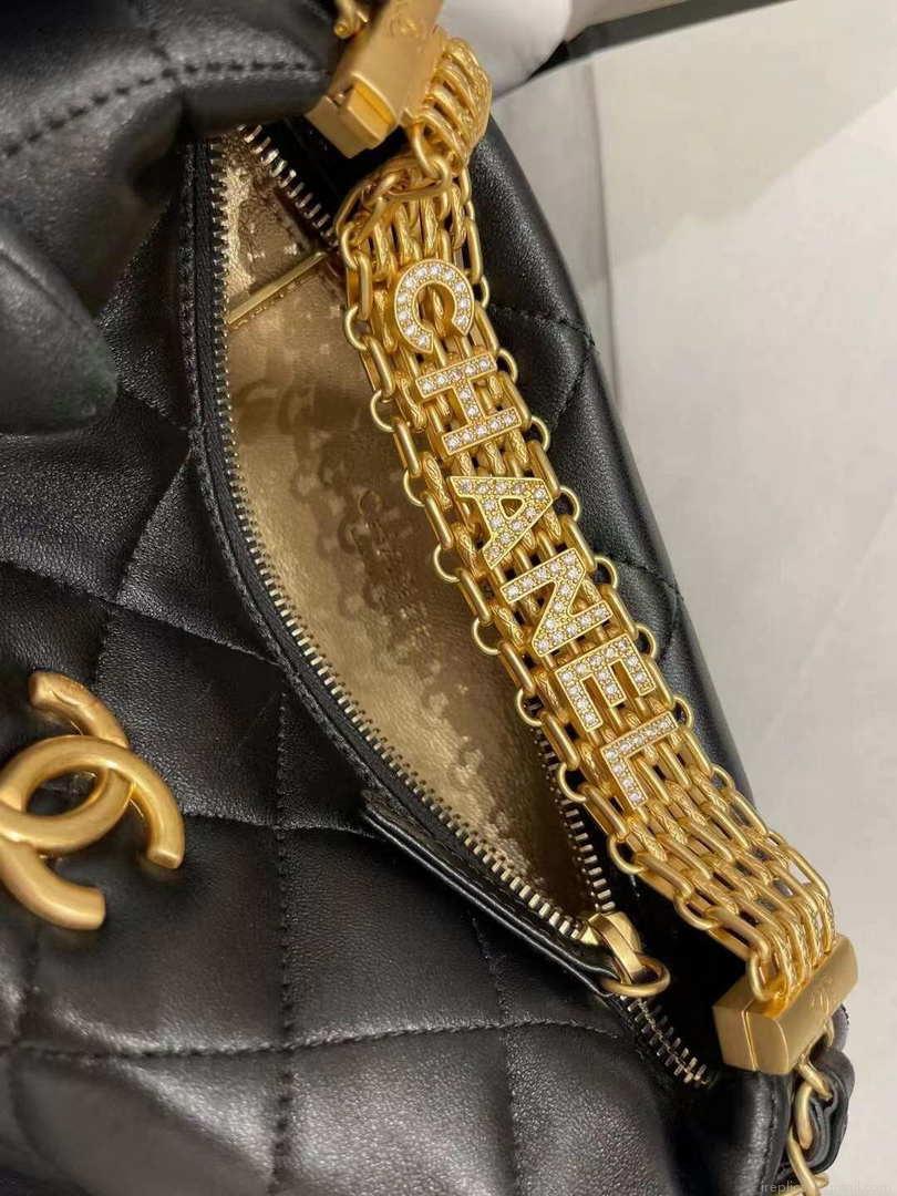 Chanel AS3242 Small Hobo Bag Lambskin Strass Gold-Tone Metal Black