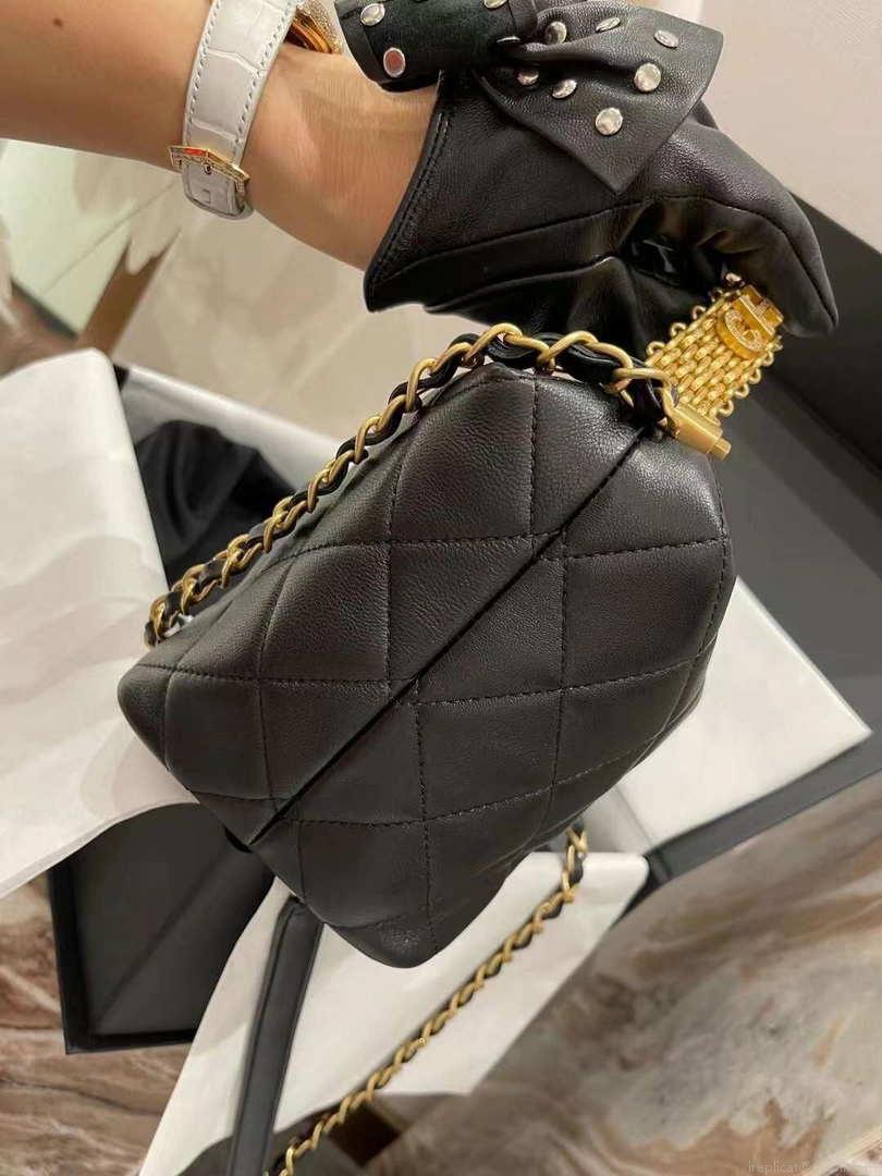 Chanel AS3242 Small Hobo Bag Lambskin Strass Gold-Tone Metal Black
