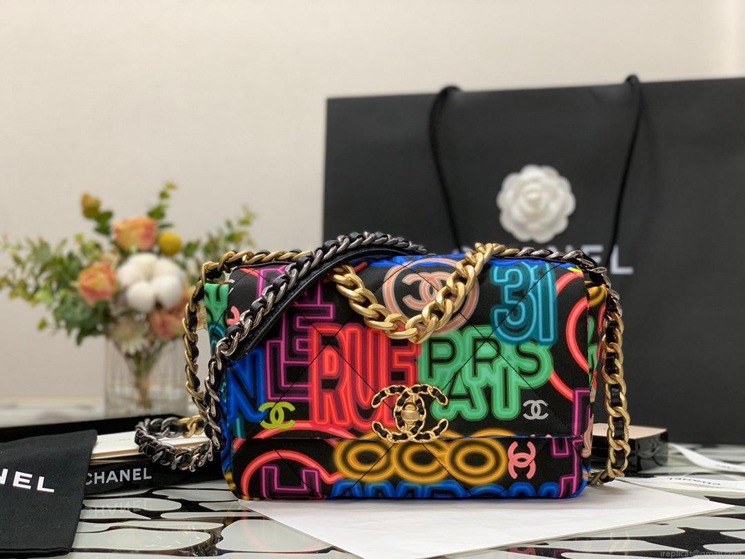 Chanel As1160 Chanel 19 Handbag Flap Graffiti Print Vintage multicolor gold