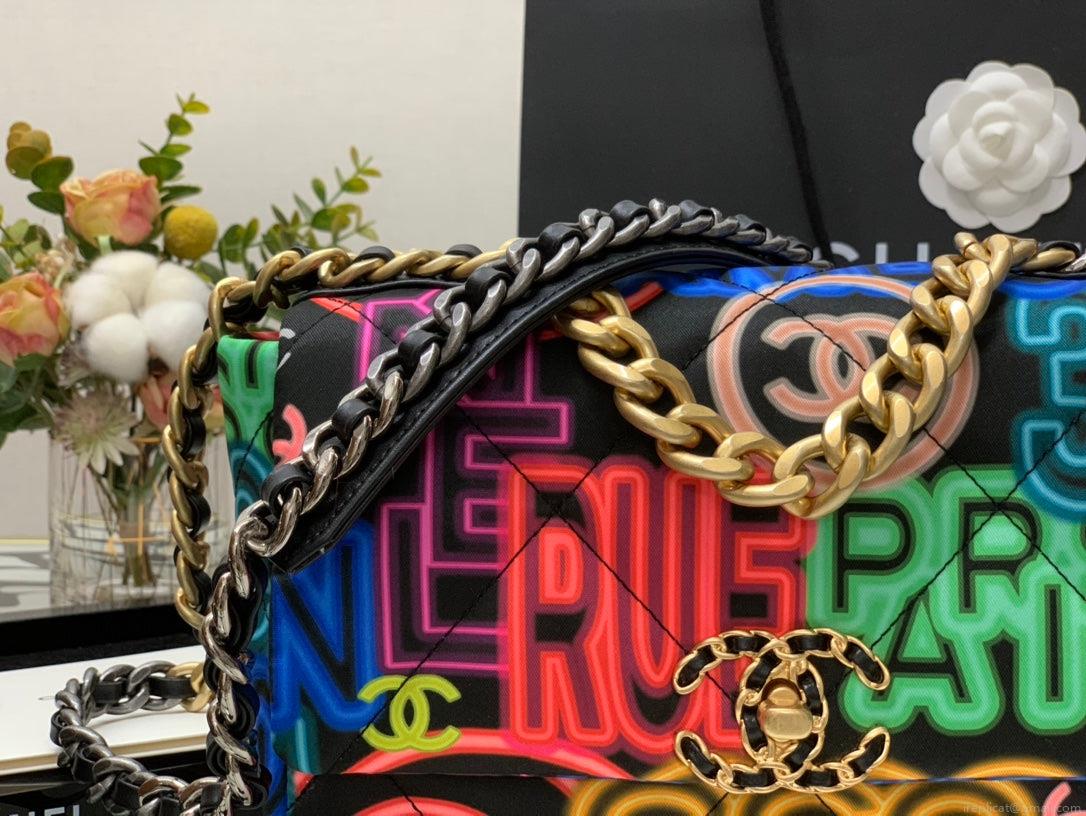 Chanel As1160 Chanel 19 Handbag Flap Graffiti Print Vintage multicolor gold
