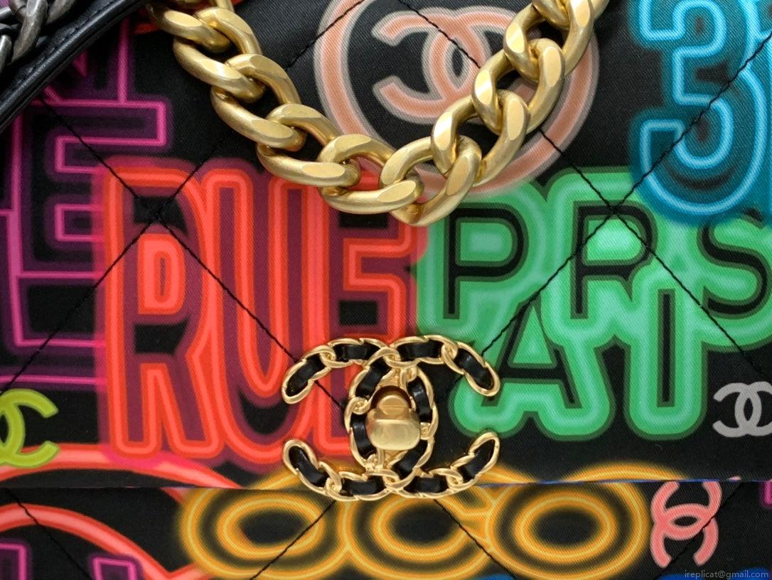 Chanel As1160 Chanel 19 Handbag Flap Graffiti Print Vintage multicolor gold