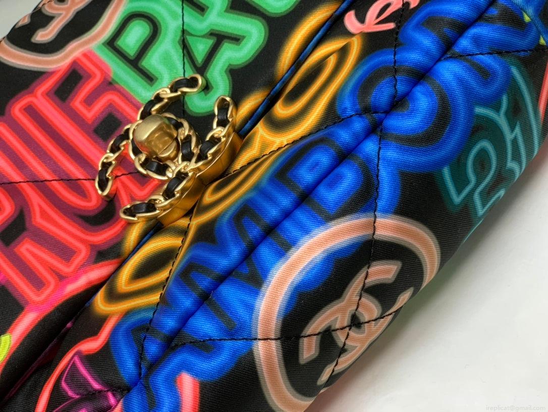 Chanel As1160 Chanel 19 Handbag Flap Graffiti Print Vintage multicolor gold