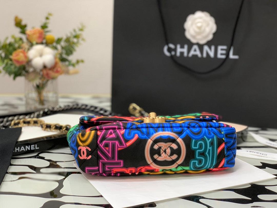 Chanel As1160 Chanel 19 Handbag Flap Graffiti Print Vintage multicolor gold