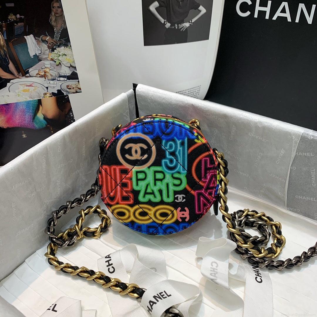 Chanel A86093 Round Handbag Flap Graffiti Print Vintage multicolor gold