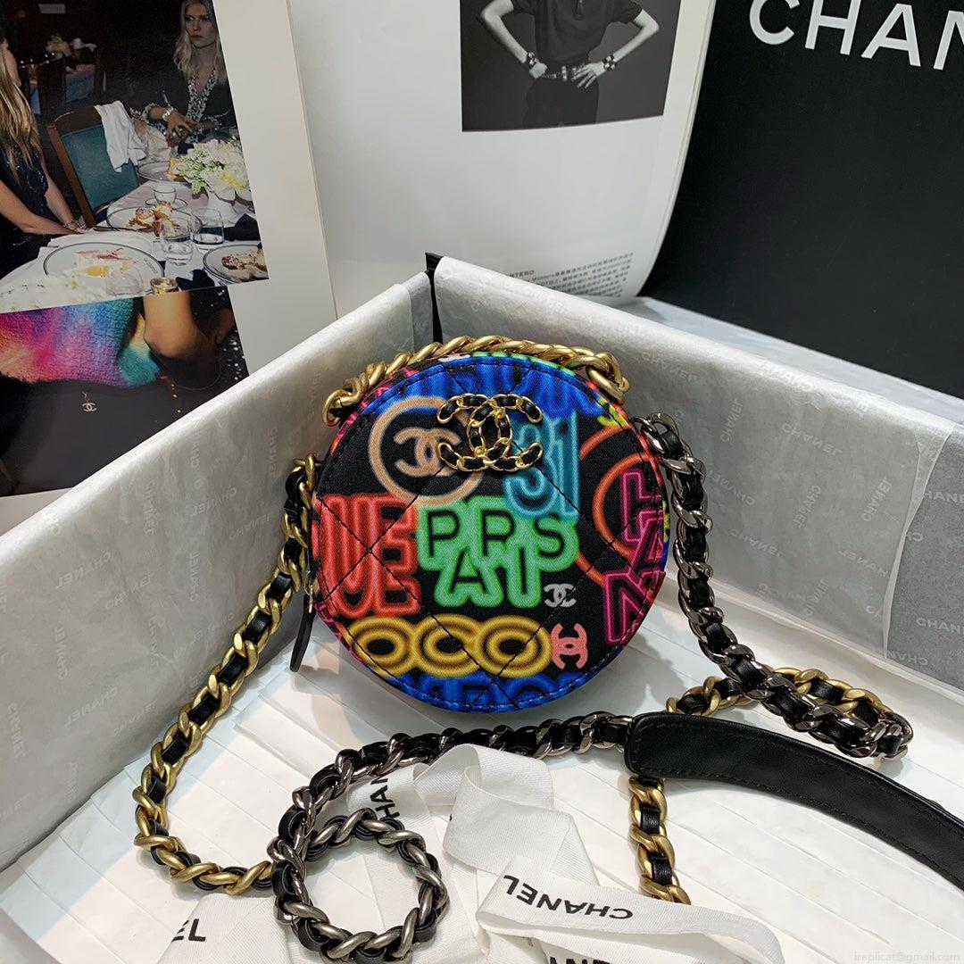 Chanel A86093 Round Handbag Flap Graffiti Print Vintage multicolor gold