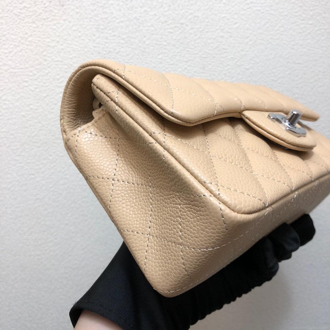 Chanel A69900 Mini Flap Bag Grained Calfskin Apricot Silver