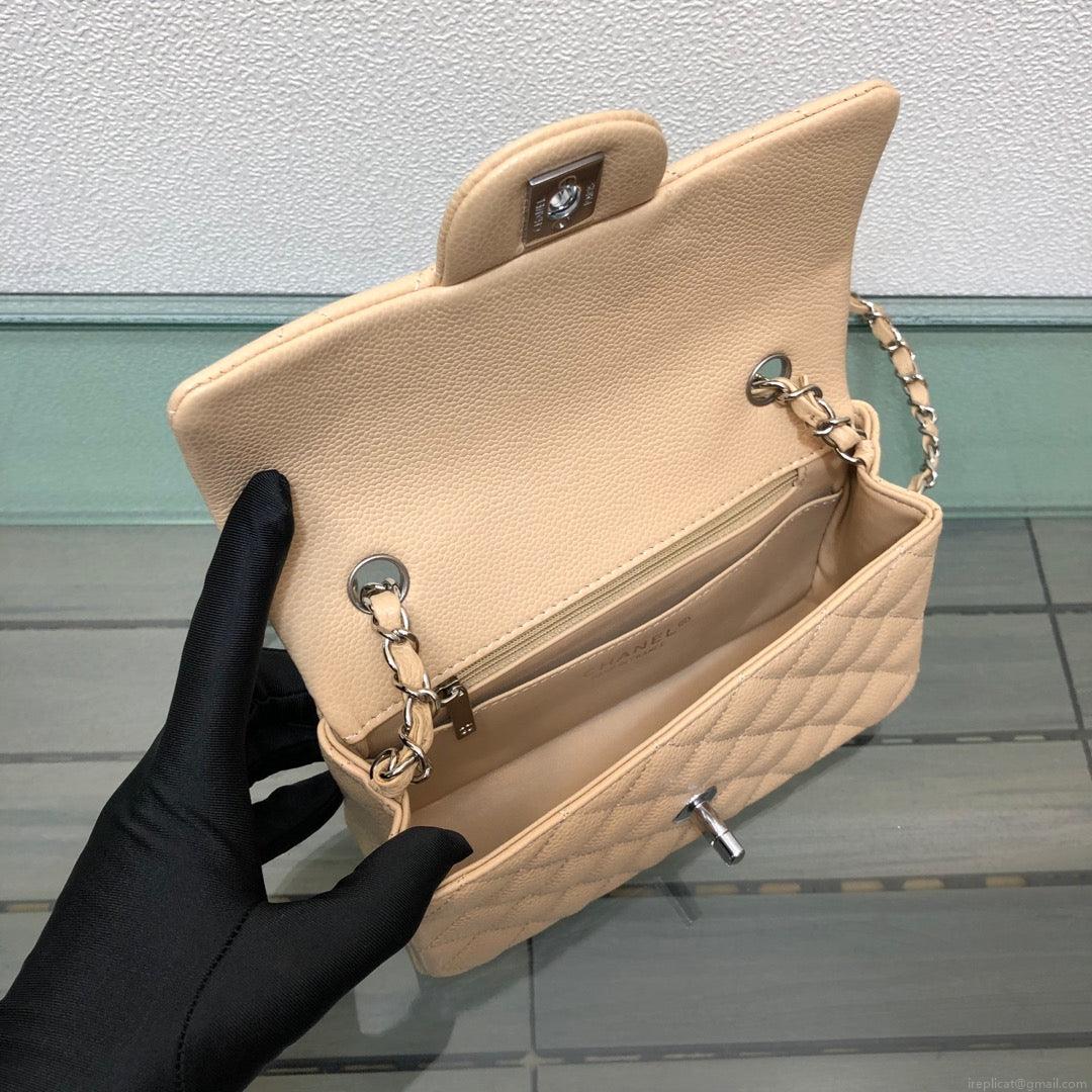 Chanel A69900 Mini Flap Bag Grained Calfskin Apricot Silver