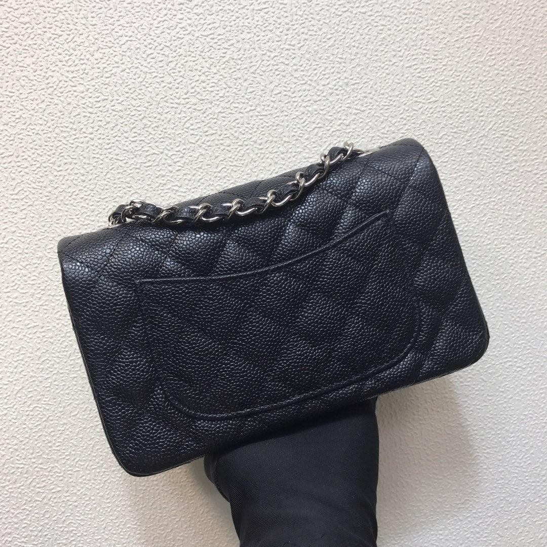 Chanel A69900 Mini Flap Bag Grained Calfskin Black Silver