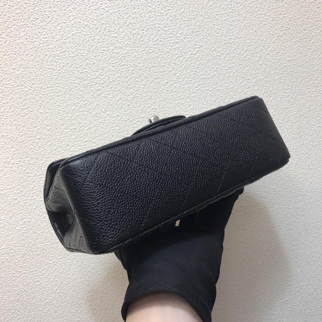 Chanel A69900 Mini Flap Bag Grained Calfskin Black Silver