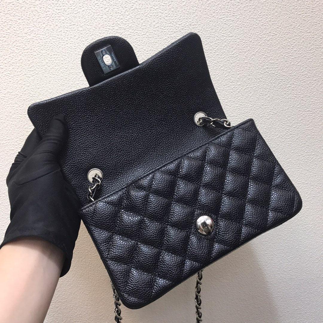 Chanel A69900 Mini Flap Bag Grained Calfskin Black Silver