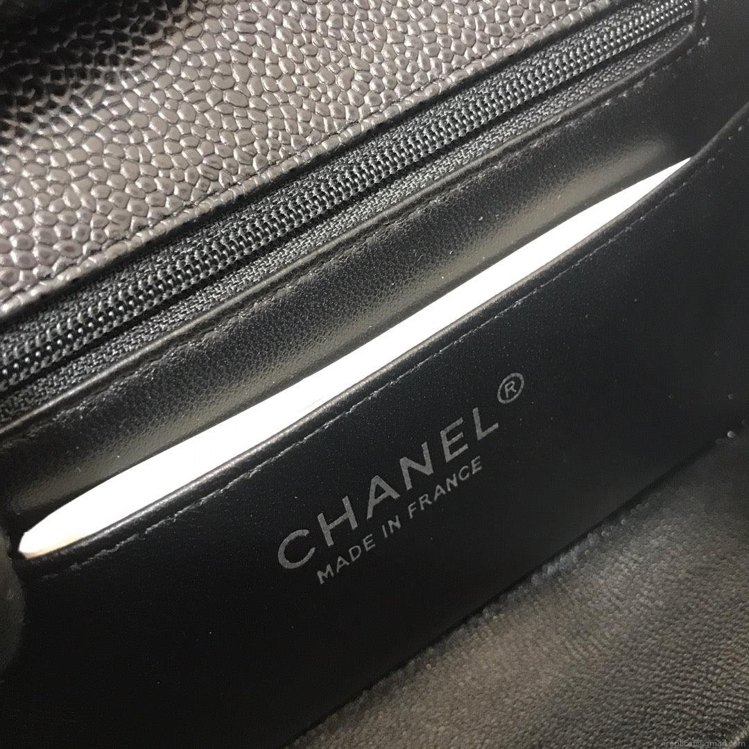 Chanel A69900 Mini Flap Bag Grained Calfskin Black Silver