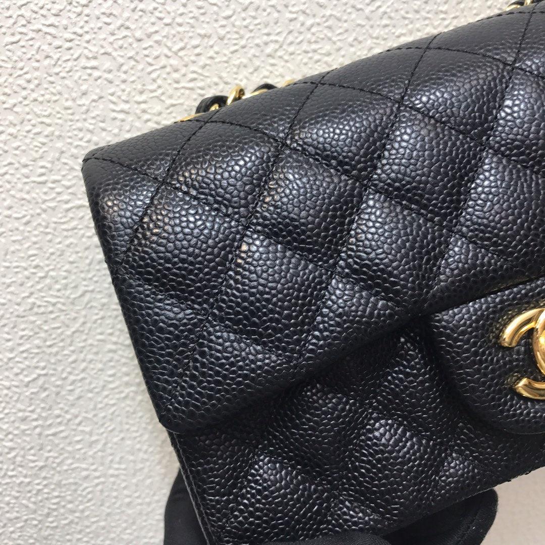 Chanel A69900 Mini Flap Bag Grained Calfskin Black Gold