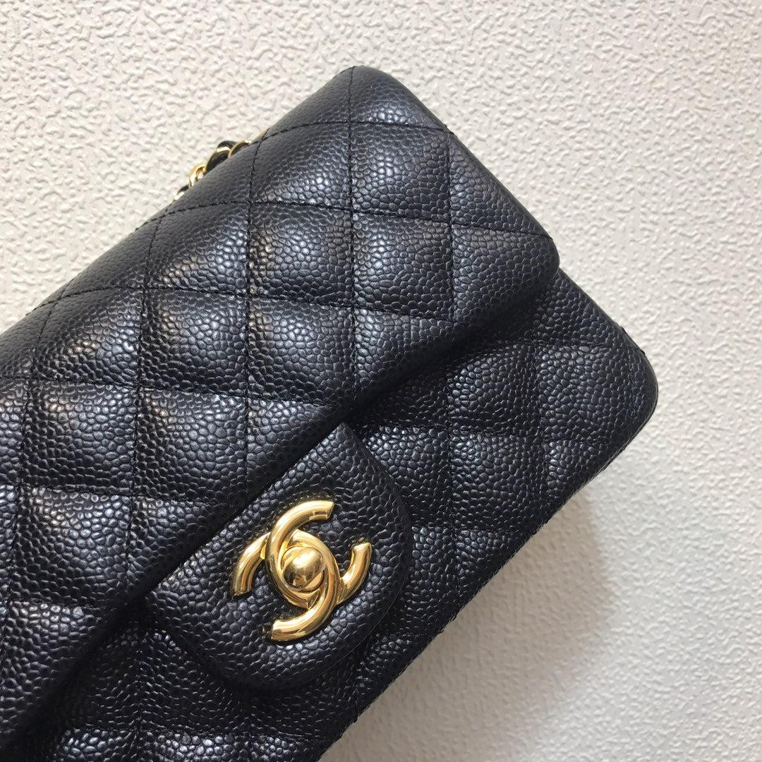 Chanel A69900 Mini Flap Bag Grained Calfskin Black Gold
