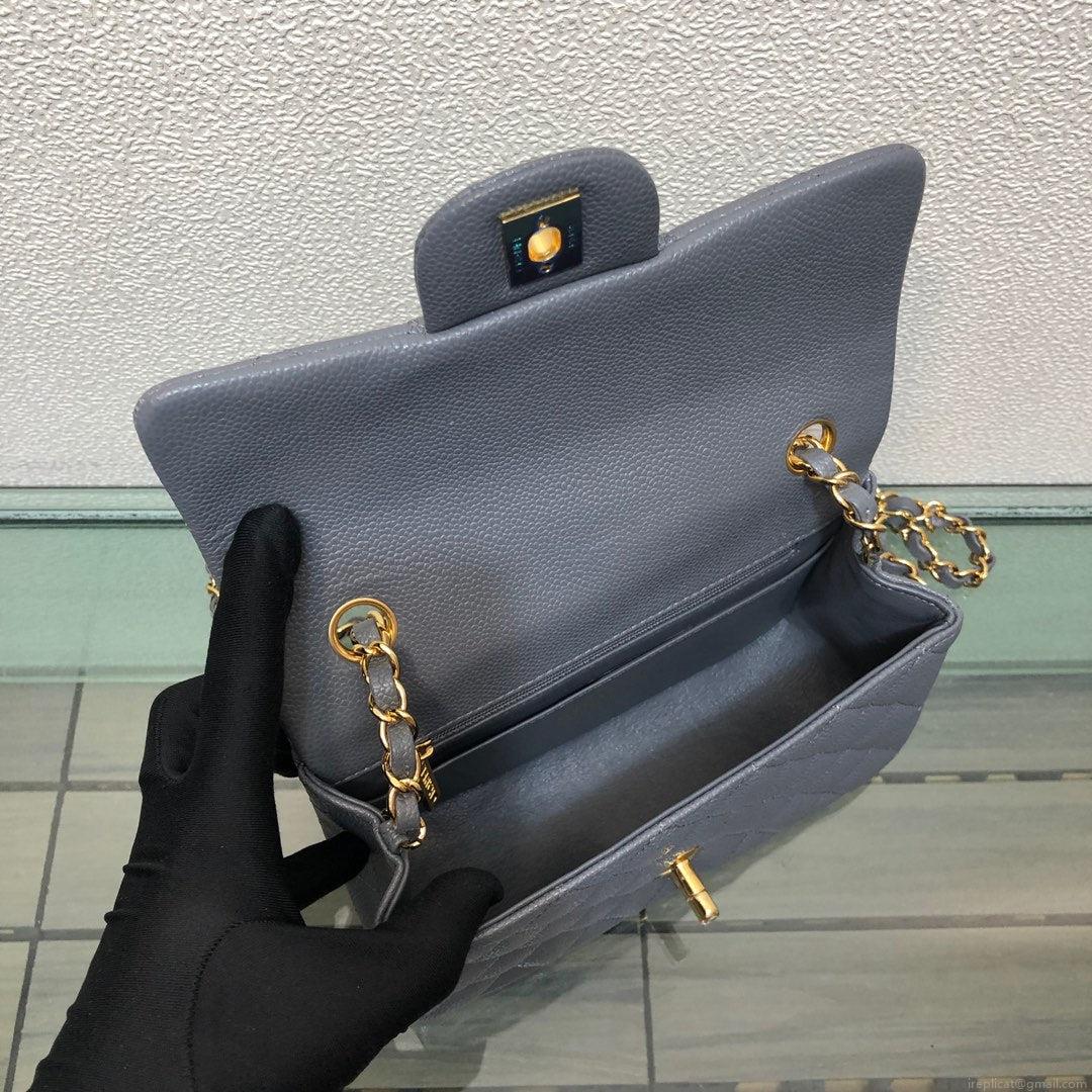 Chanel A69900 Mini Flap Bag Grained Calfskin Gray Gold