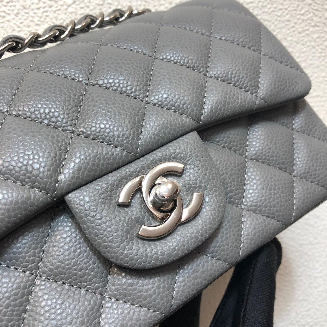 Chanel A69900 Mini Flap Bag Grained Calfskin Gray Silver