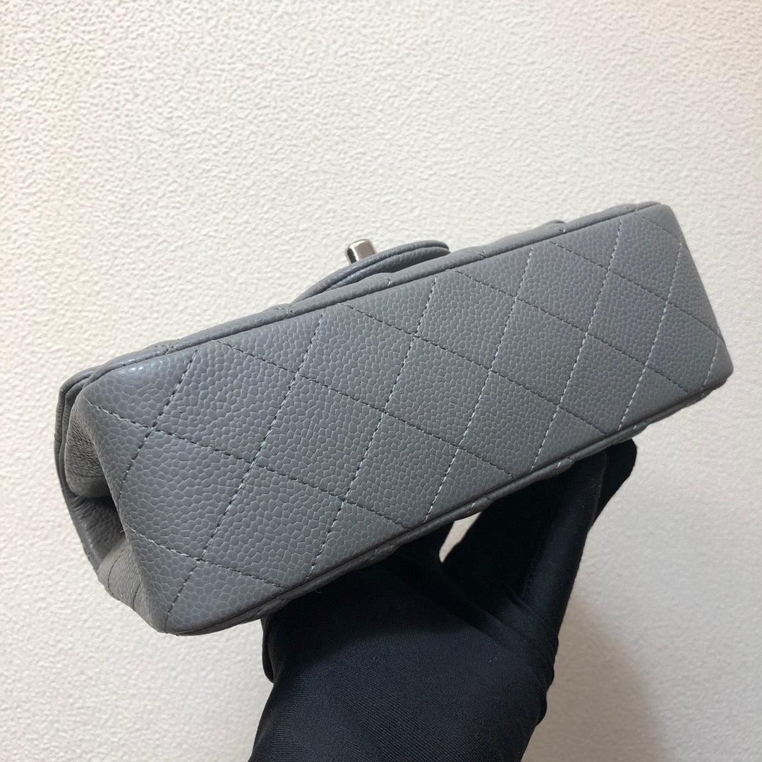 Chanel A69900 Mini Flap Bag Grained Calfskin Gray Silver