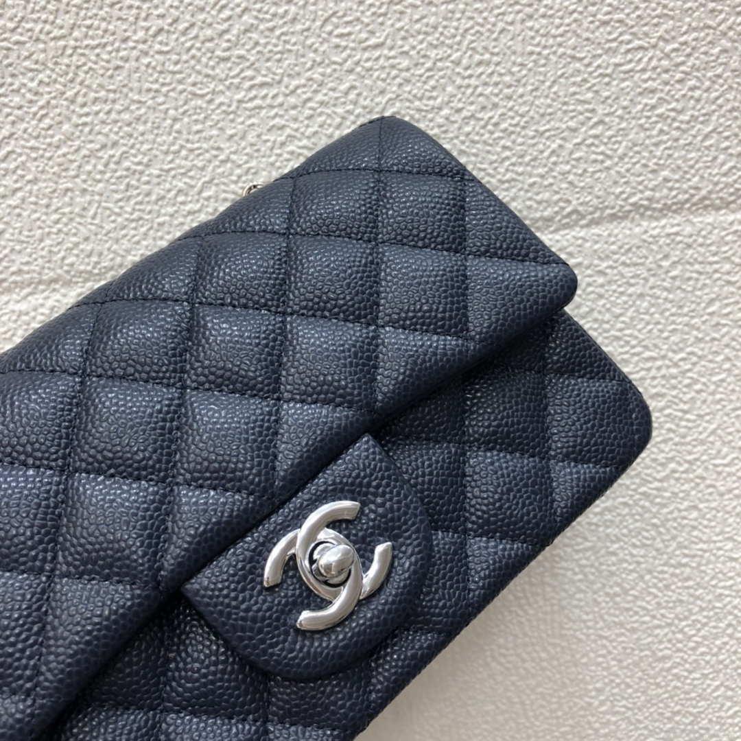 Chanel A69900 Mini Flap Bag Grained Calfskin Navy Blue Silver