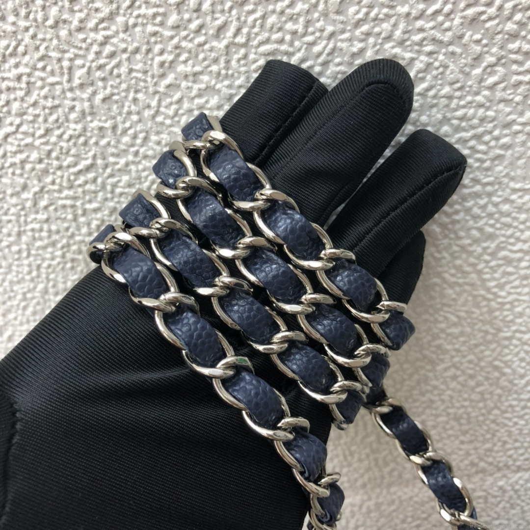 Chanel A69900 Mini Flap Bag Grained Calfskin Navy Blue Silver