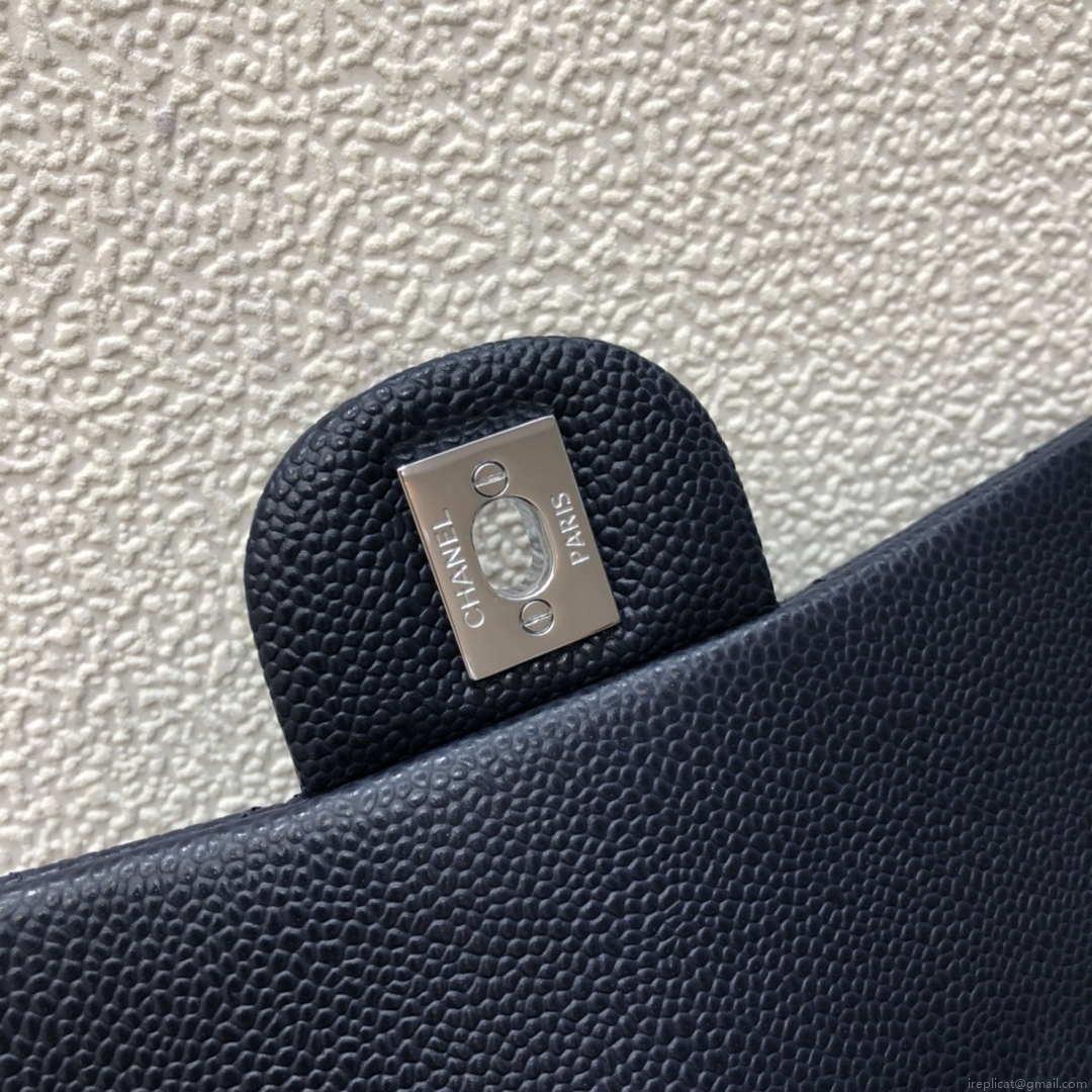 Chanel A69900 Mini Flap Bag Grained Calfskin Navy Blue Silver