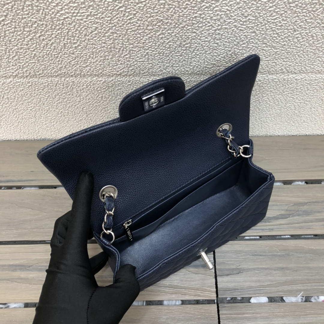 Chanel A69900 Mini Flap Bag Grained Calfskin Navy Blue Silver