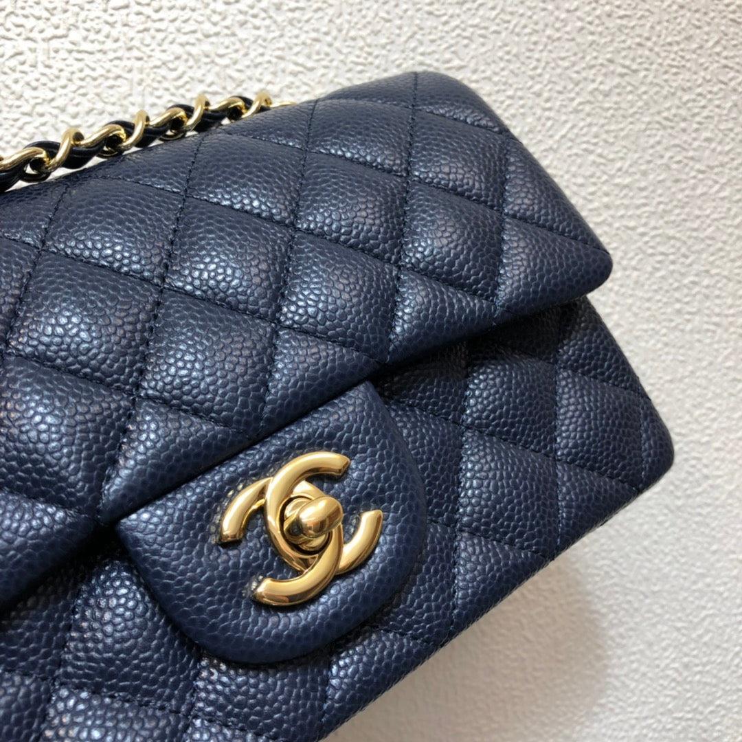 Chanel A69900 Mini Flap Bag Grained Calfskin Navy Blue Gold