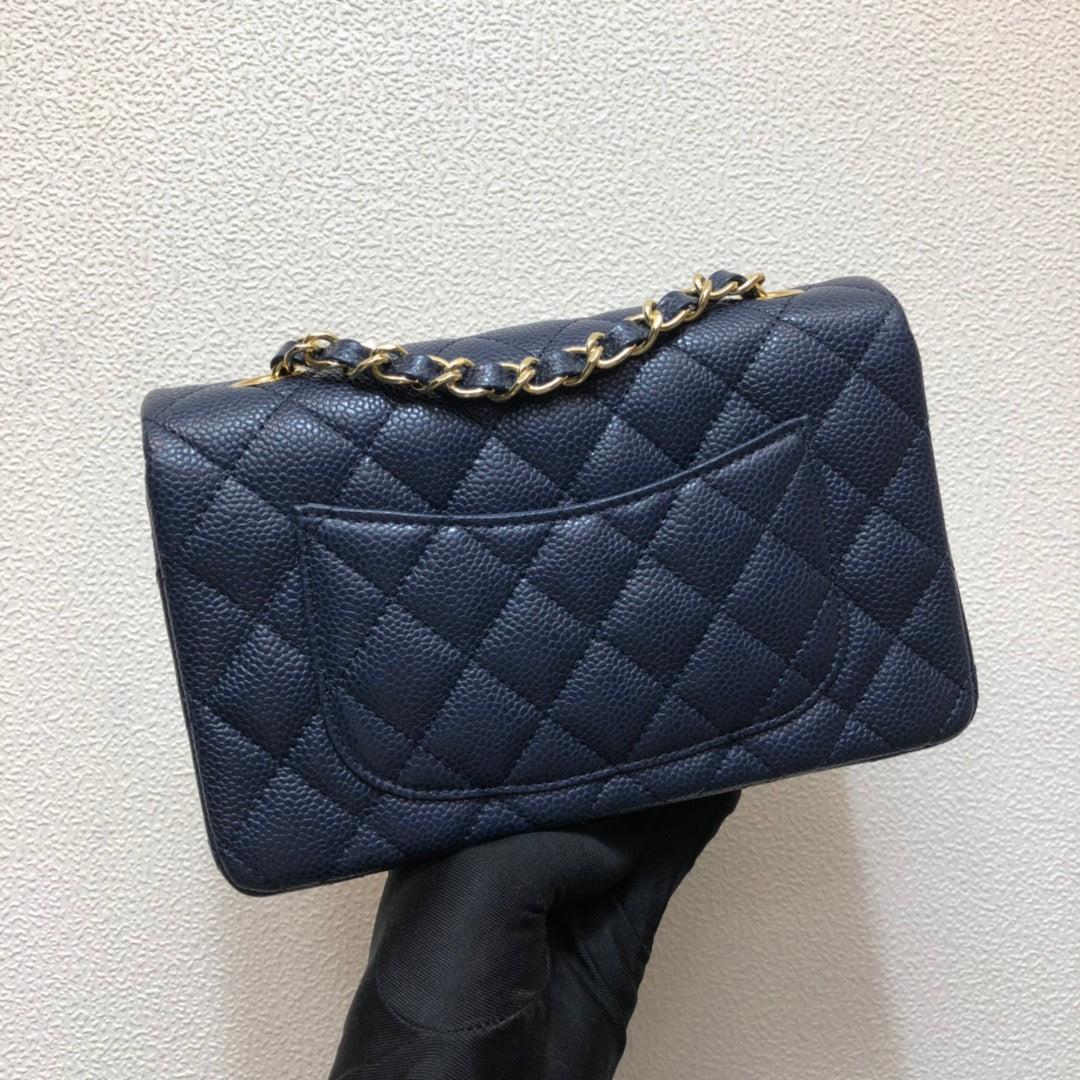 Chanel A69900 Mini Flap Bag Grained Calfskin Navy Blue Gold