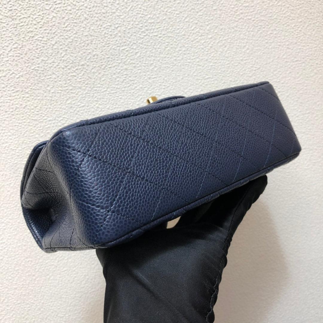 Chanel A69900 Mini Flap Bag Grained Calfskin Navy Blue Gold