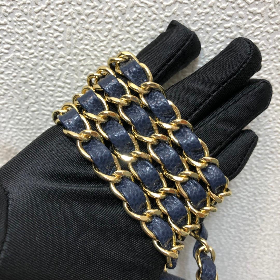 Chanel A69900 Mini Flap Bag Grained Calfskin Navy Blue Gold