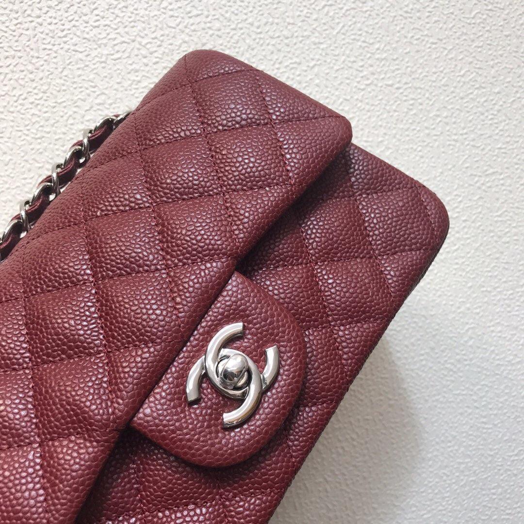 Chanel A69900 Mini Flap Bag Grained Calfskin Wine Red Silver