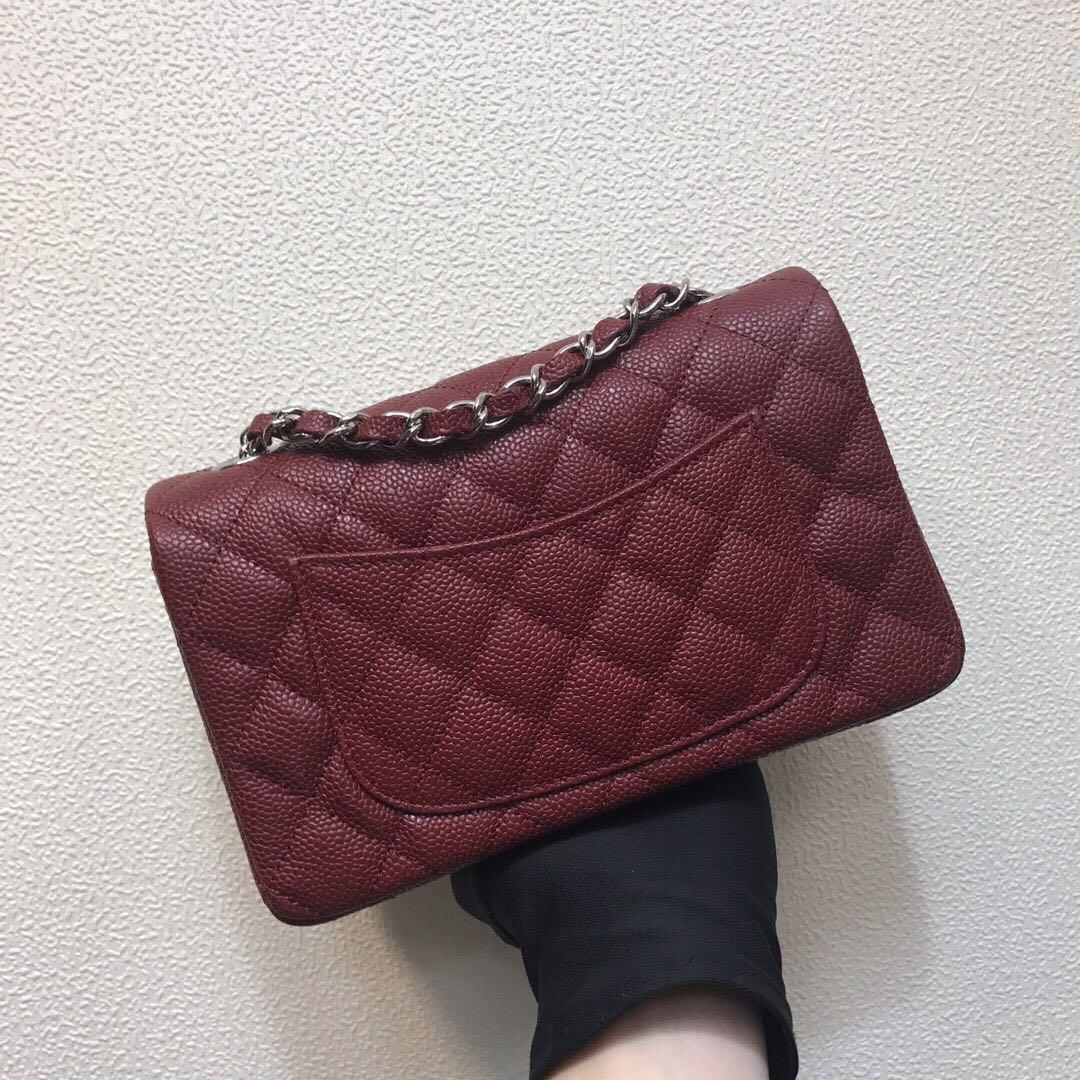 Chanel A69900 Mini Flap Bag Grained Calfskin Wine Red Silver