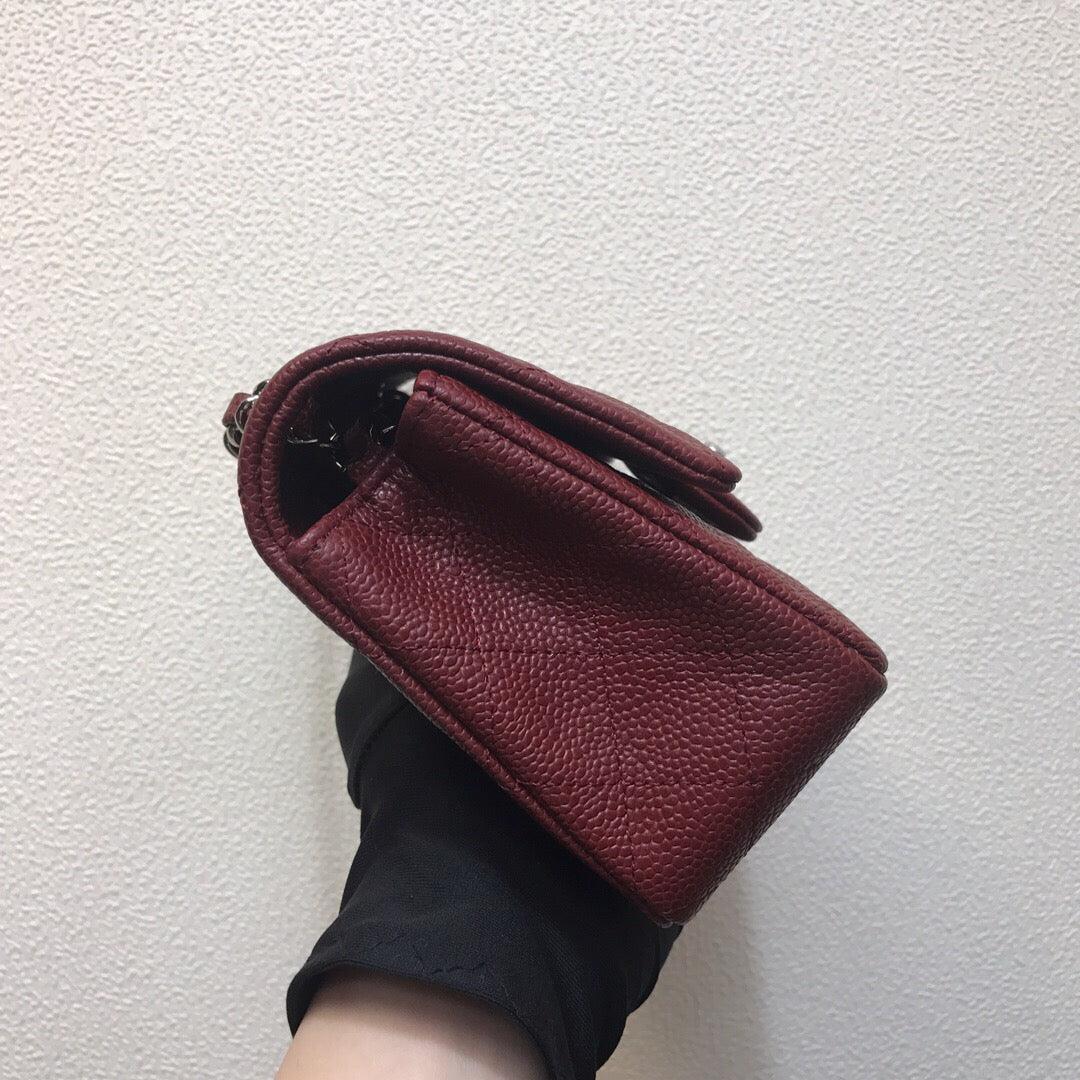 Chanel A69900 Mini Flap Bag Grained Calfskin Wine Red Silver