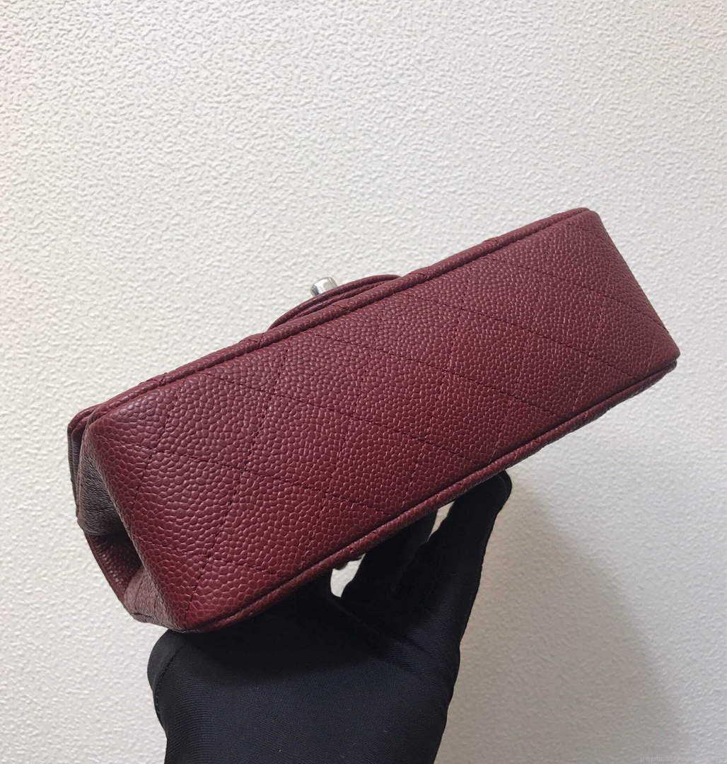 Chanel A69900 Mini Flap Bag Grained Calfskin Wine Red Silver
