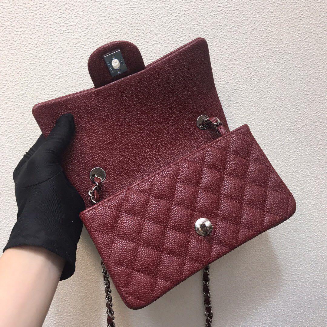 Chanel A69900 Mini Flap Bag Grained Calfskin Wine Red Silver