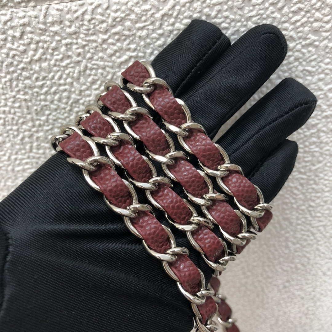 Chanel A35200 Mini Flap Bag 17cm Grained Calfskin Wine Red Silver