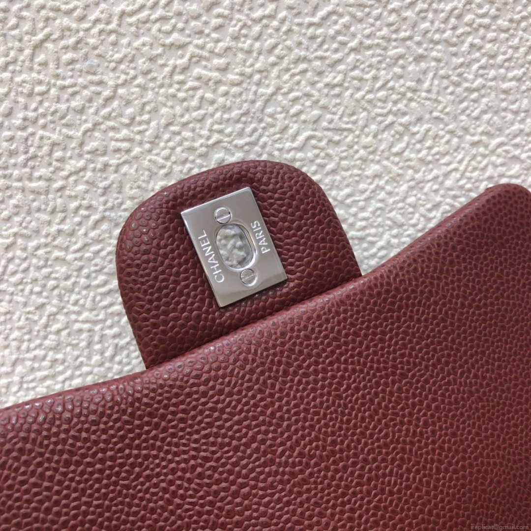 Chanel A35200 Mini Flap Bag 17cm Grained Calfskin Wine Red Silver