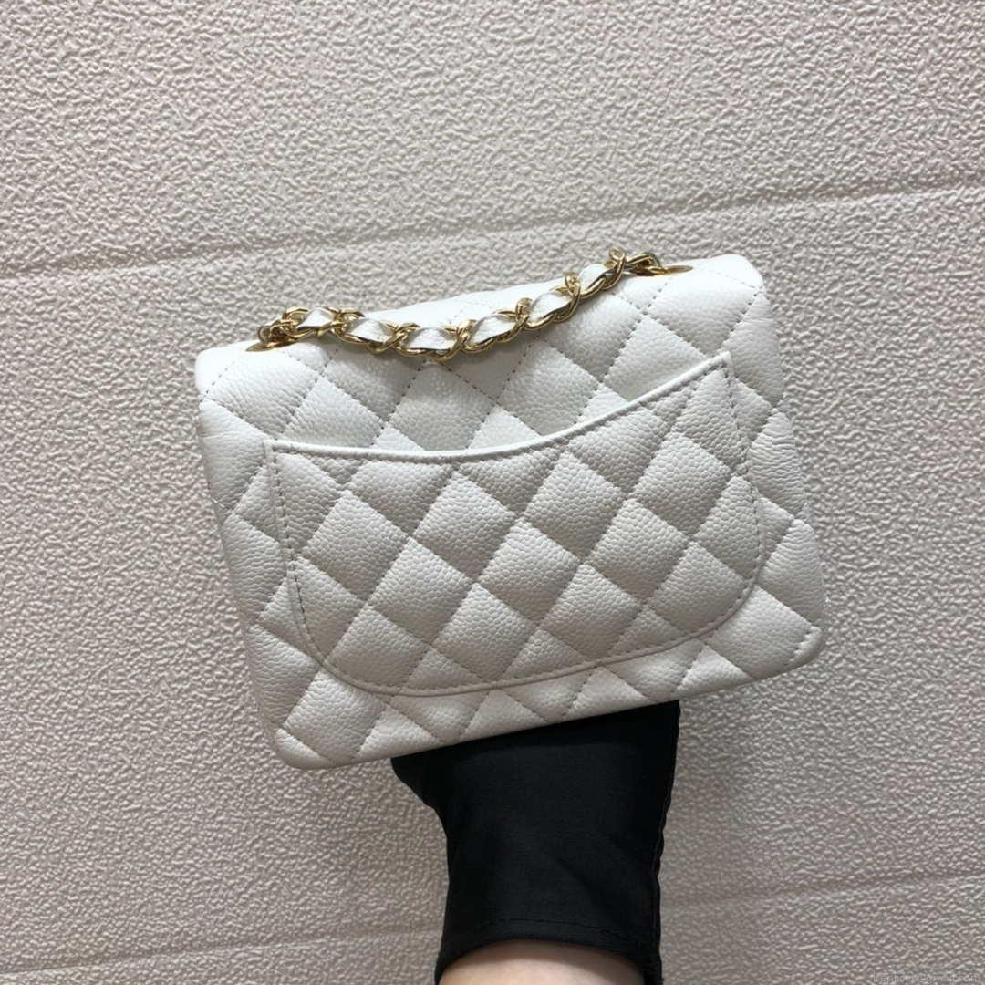 Chanel A35200 Mini Flap Bag 17cm Grained Calfskin Whiet Gold