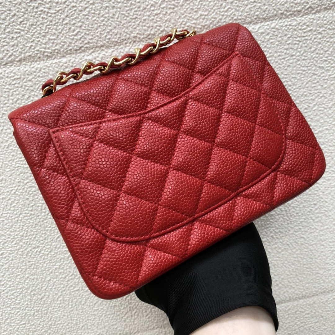 Chanel A35200 Mini Flap Bag 17cm Grained Calfskin Red Gold