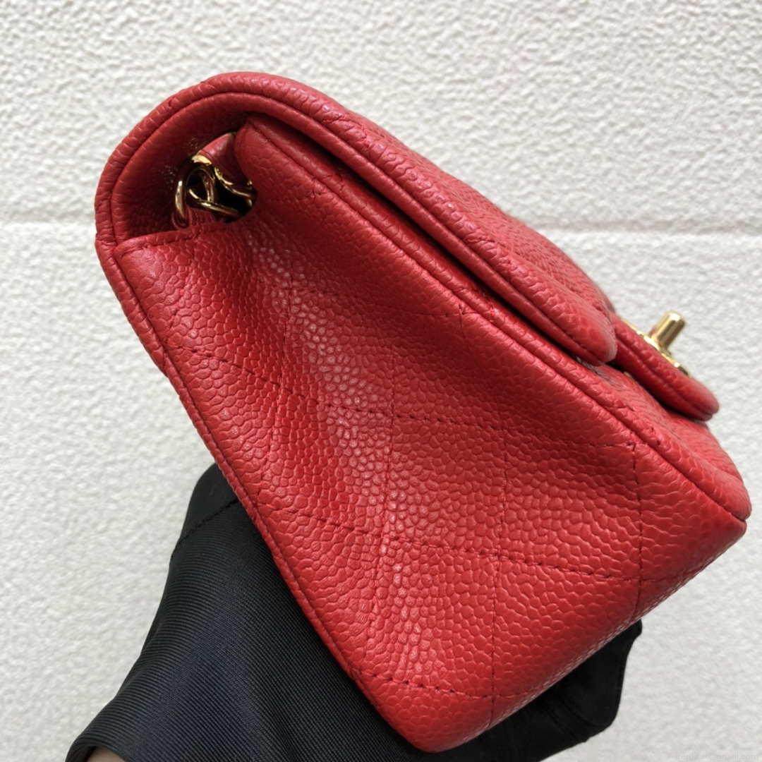 Chanel A35200 Mini Flap Bag 17cm Grained Calfskin Red Gold