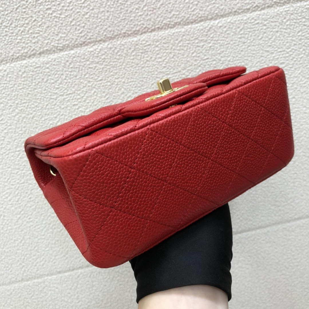 Chanel A35200 Mini Flap Bag 17cm Grained Calfskin Red Gold