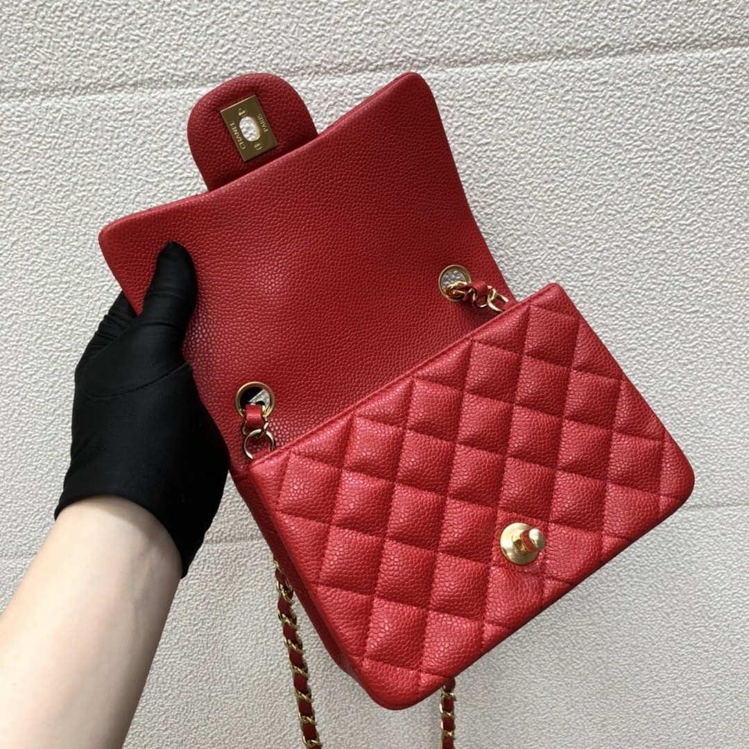 Chanel A35200 Mini Flap Bag 17cm Grained Calfskin Red Gold