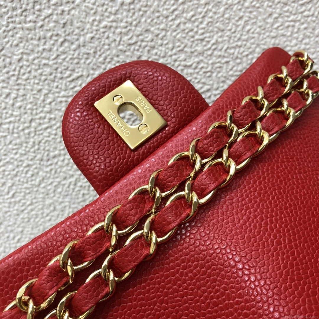 Chanel A35200 Mini Flap Bag 17cm Grained Calfskin Red Gold