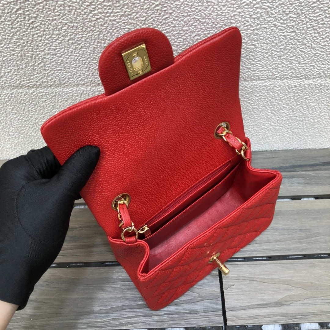 Chanel A35200 Mini Flap Bag 17cm Grained Calfskin Red Gold