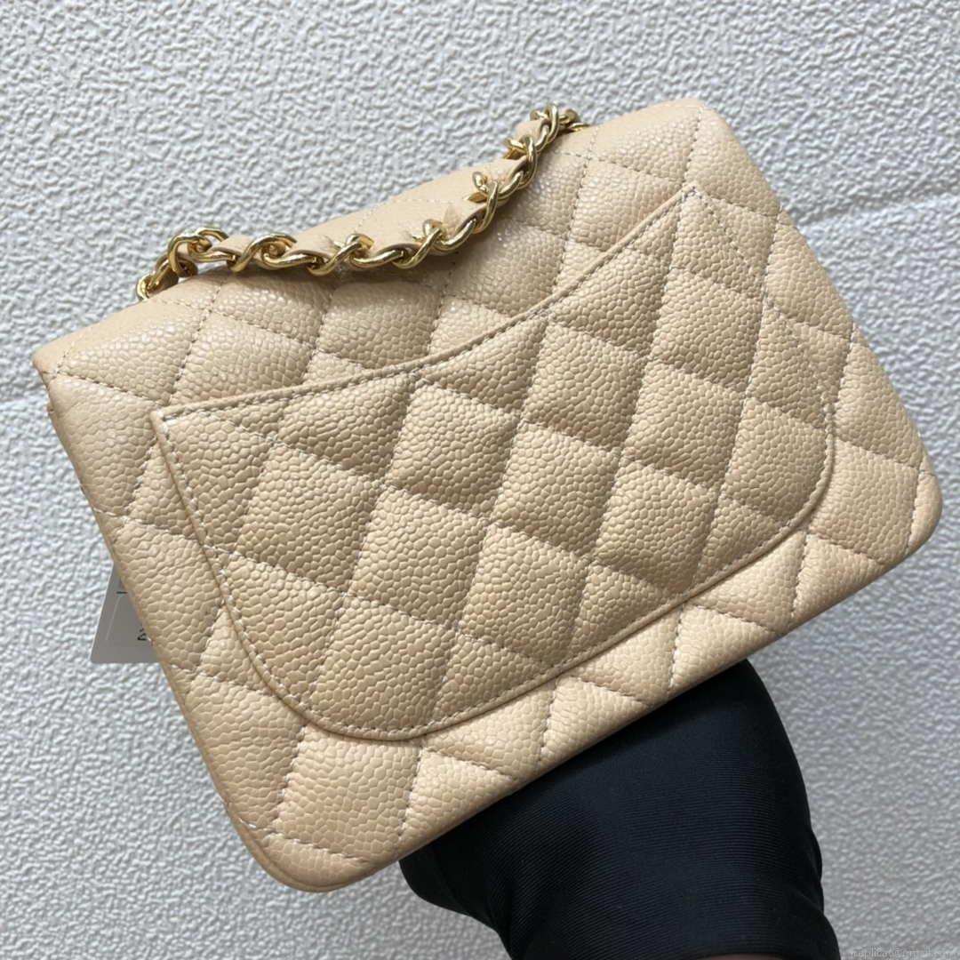 Chanel A35200 Mini Flap Bag 17cm Grained Calfskin Apricot Gold