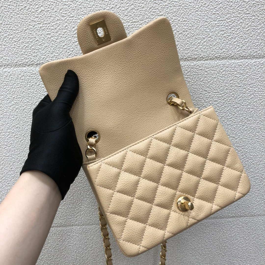 Chanel A35200 Mini Flap Bag 17cm Grained Calfskin Apricot Gold